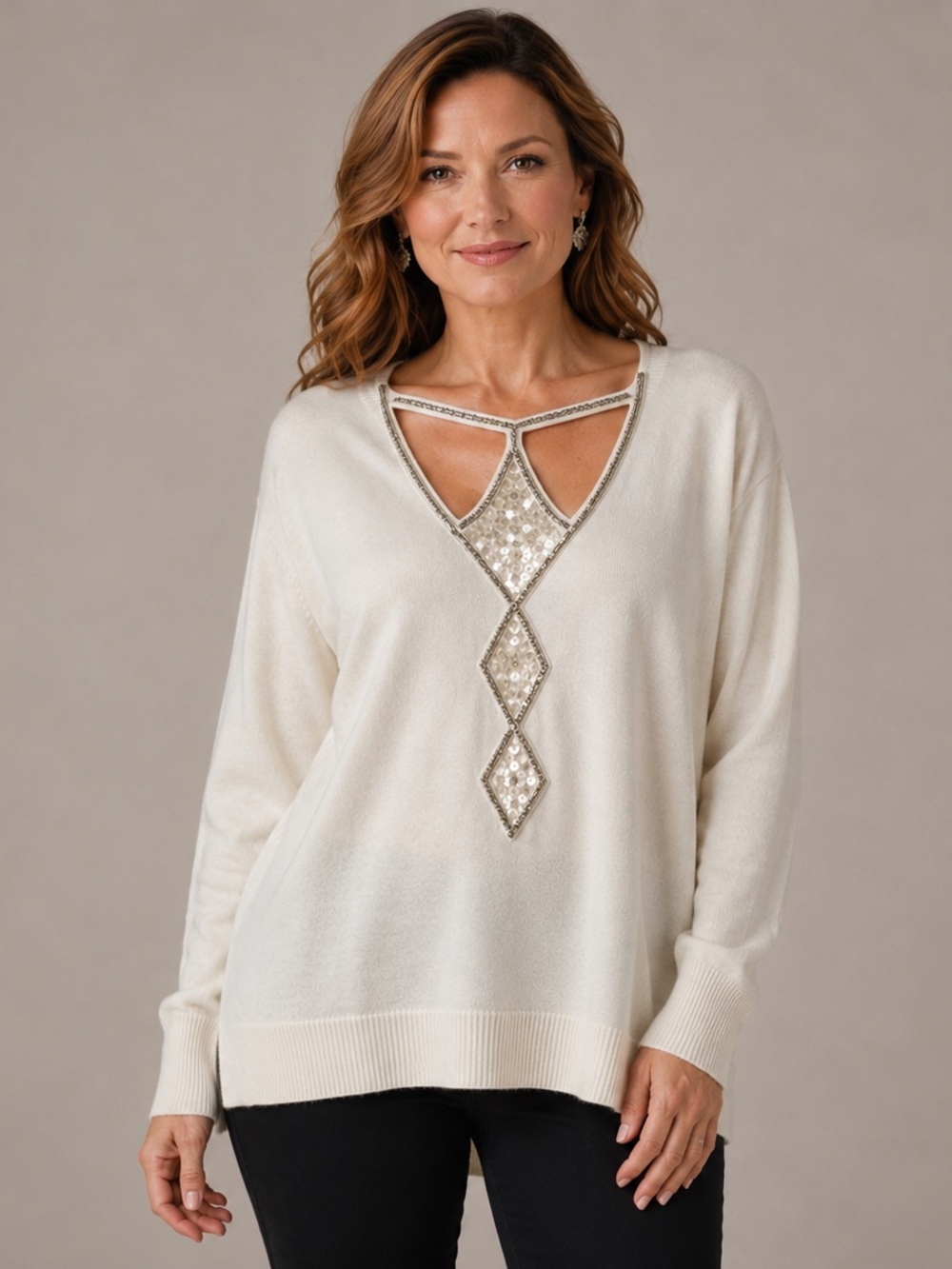 Bob Mackie Wearable Art Women’s M NWT Embellished Sweater Sequins Beaded Holiday